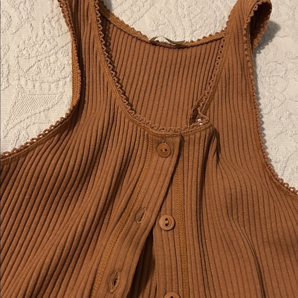 Free People Intimately Camel Ribbed Button-Front Tank Top - Picture 4 of 4